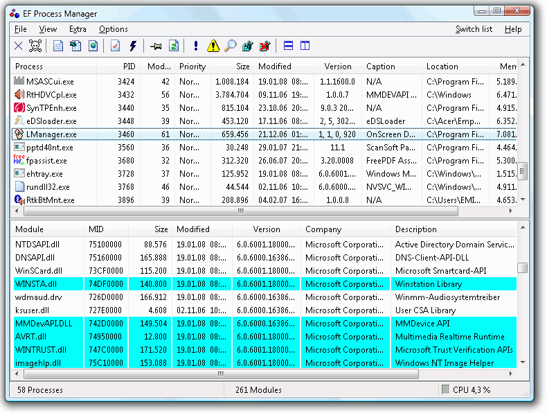 EF Process Manager Screenshot
